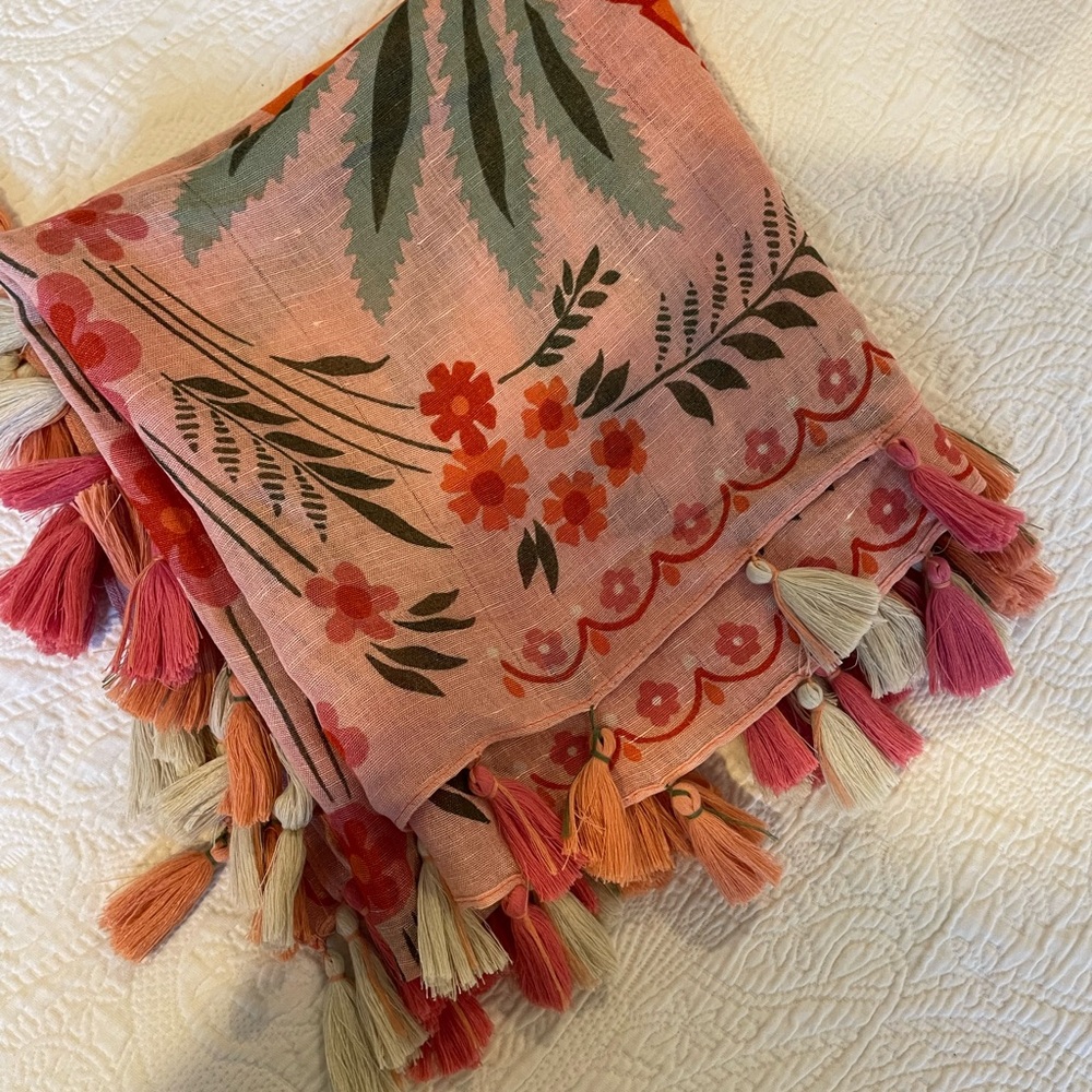 Pink and cream Linen Scarf/wrap. Never worn.